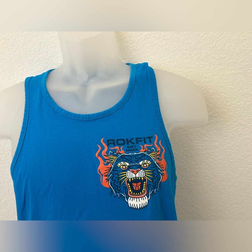 Women’s Size XS Gym Workout Tank Top RokFit Athletic Streetwear Blue Cotton - Picture 2 of 5